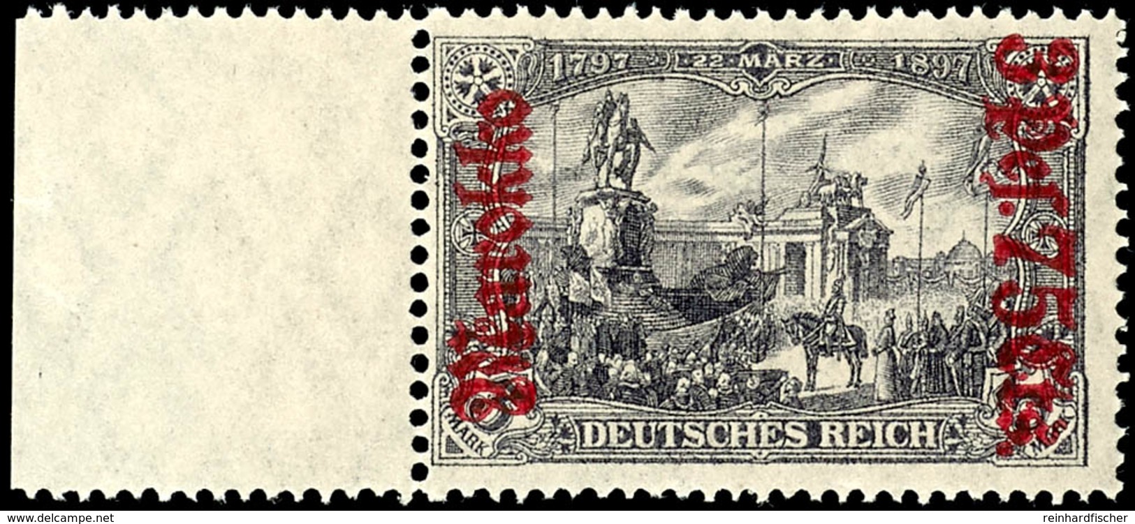 3 Pes. 75 Cts. Auf 3 Mark Deutsches Reich Mit Wasserzeichen, Kriegsdruck, 25 : 17 Zähnungslöcher, Audfruck Dunkellilarot - Deutsche Post In Marokko