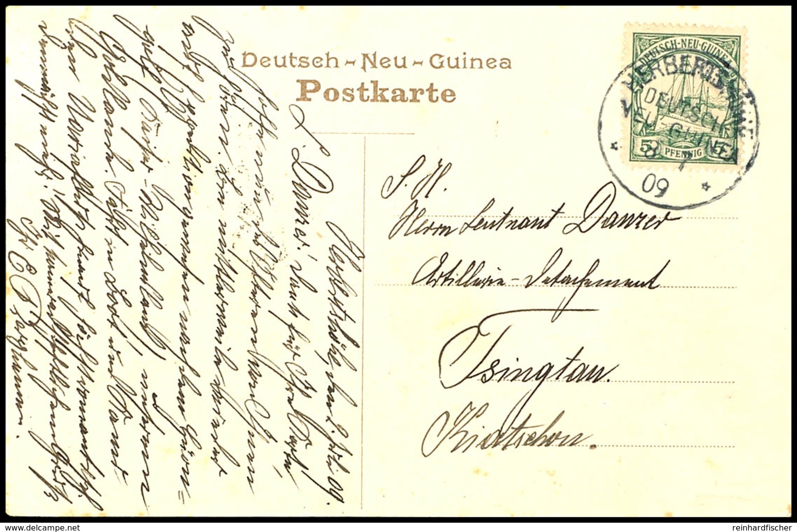 1909, Post Nach Kiautschou: AK "Kakadutanz Der Papuas" Mit 5 Pfg Kaiseryacht, Stempel HERBERTSHÖHE DNG 3 7 09 Nach Tsing - Other & Unclassified