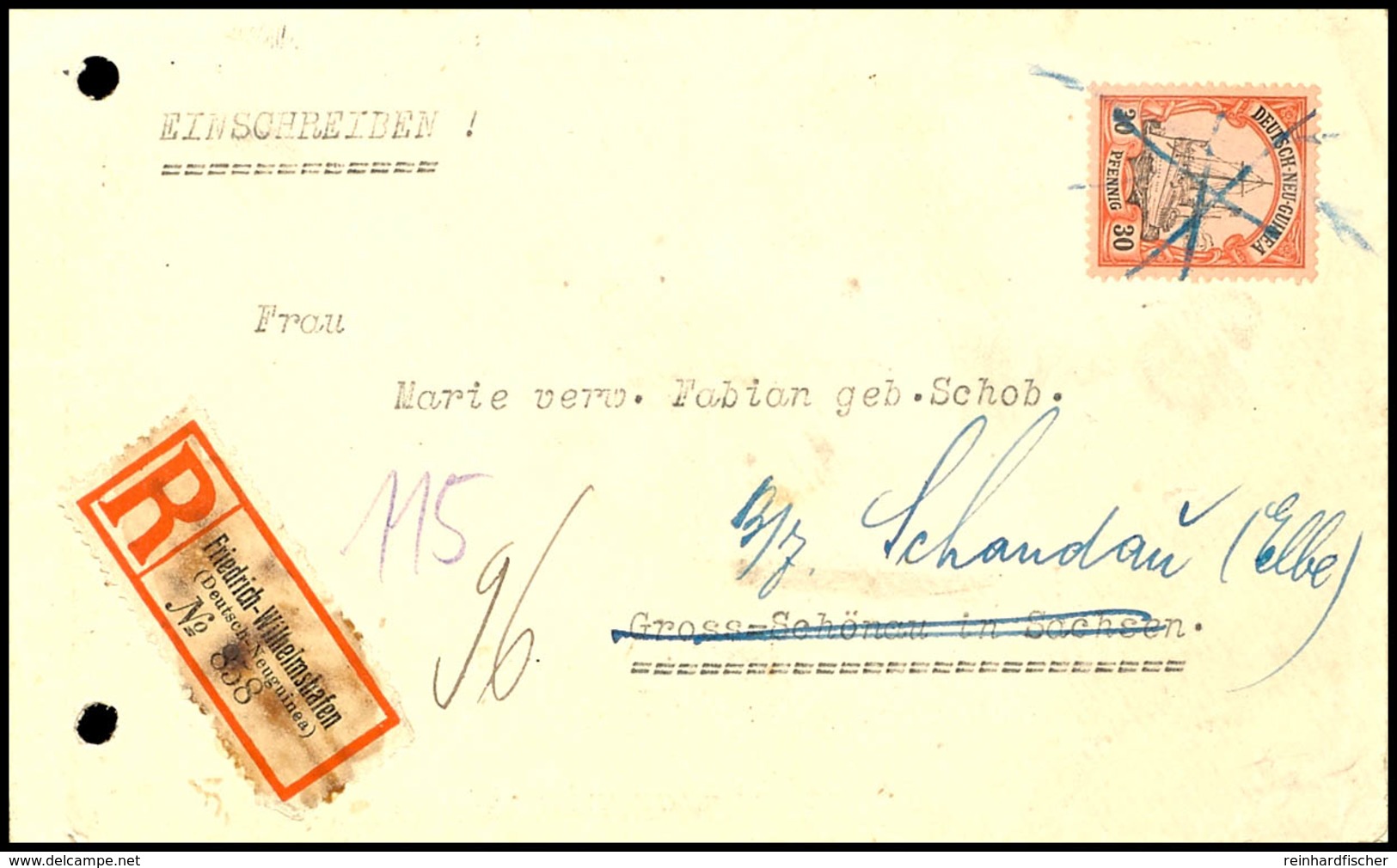 1914, 30 Pfg Kaiseryacht Auf Einschreibebrief, Handschriftlich Entwertet (Marke Vermutlich Schon In Peterhafen, Einem Or - Other & Unclassified