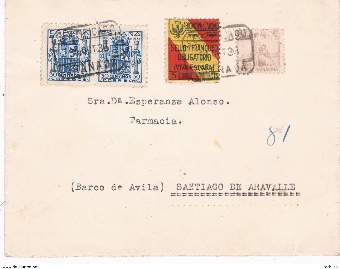 España. Carta Con Pareja De Sellos De Granada Circulada Por Correo Certificado - Lettres & Documents