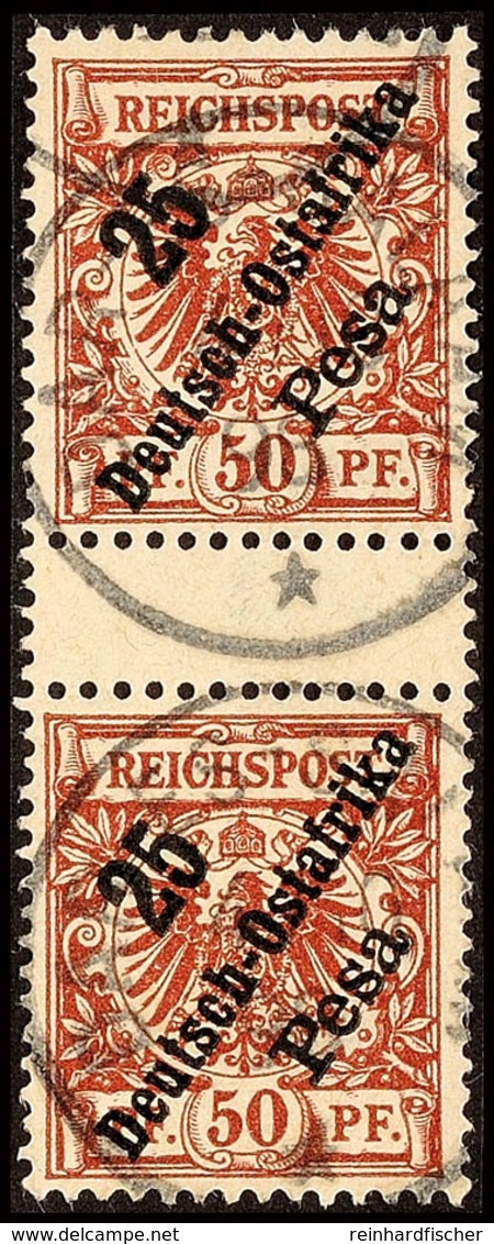 25 P Auf 50 Pf., Zwischenstegpaar Tadellos Gestempelt, Gestempelt Selten !, Katalog: 10ZW O - German East Africa