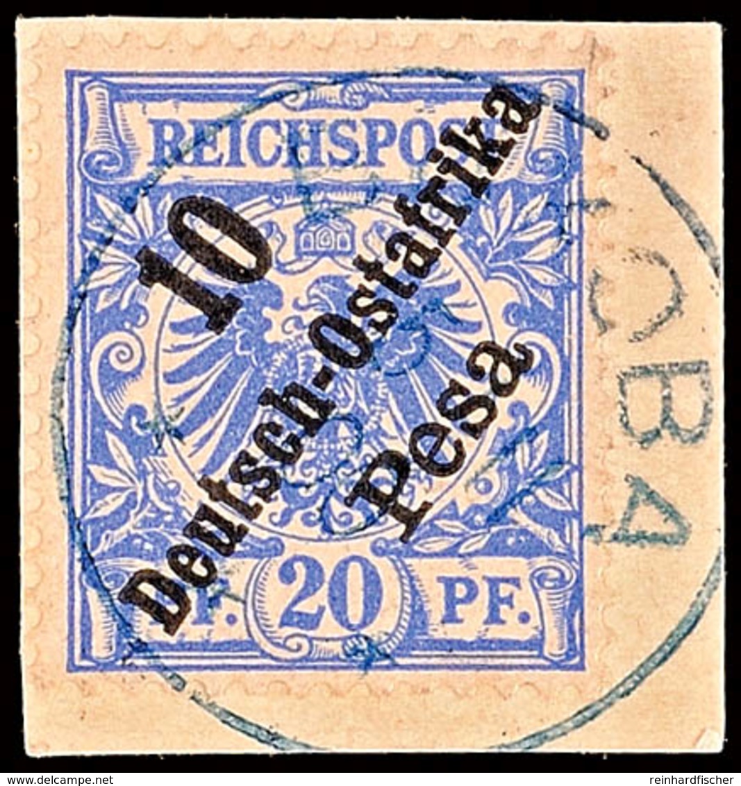 BUKOBA 15/11 00, Blau Auf Briefstück 10 Pesa Auf 20 Pf. Krone/Adler, Katalog: 9 BS - Deutsch-Ostafrika