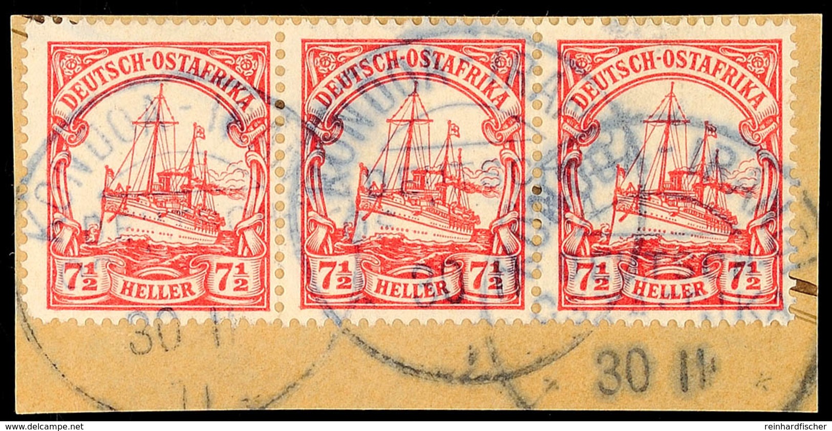 KONDOA-IRANGI, Fabelhafter Dreierstreifen Mit 3 Stempeln Vom 20.11.11 Auf Briefstück, Katalog: 32 BS - Deutsch-Ostafrika
