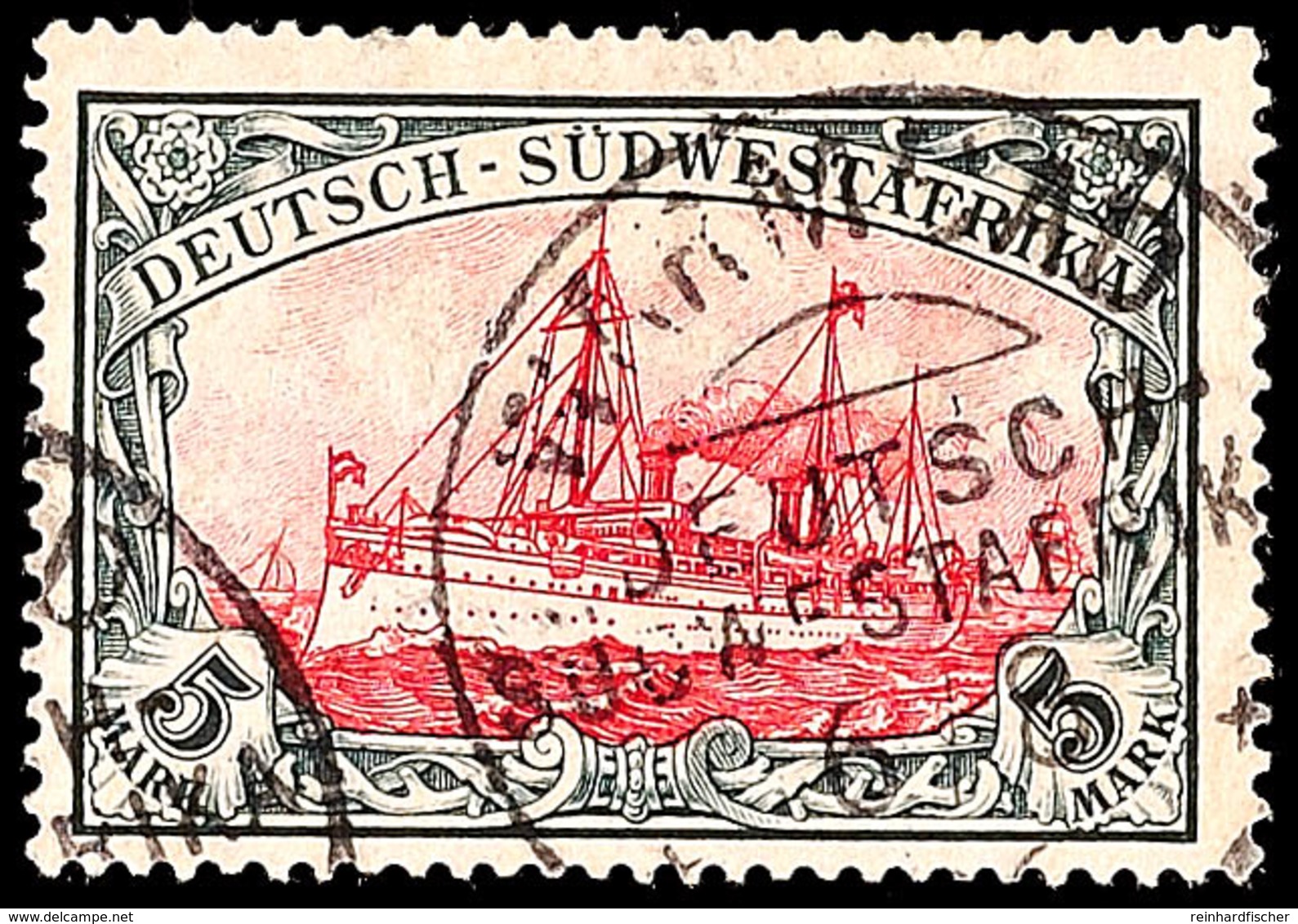5 Mk Schiffszeichnung Mit Wasserzeichen In Der A-Farbe, Gestempeltes Kabinettstück, 370,-, Katalog: 32Aa O - German South West Africa