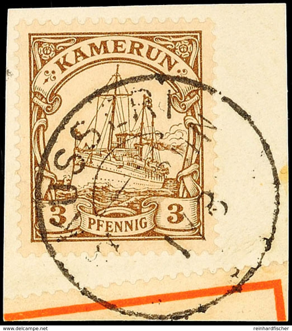 KUSSERI 1/8, Zentrisch Auf Briefstück 3 Pf. Kaiseryacht, Katalog: 7 BS - Kamerun