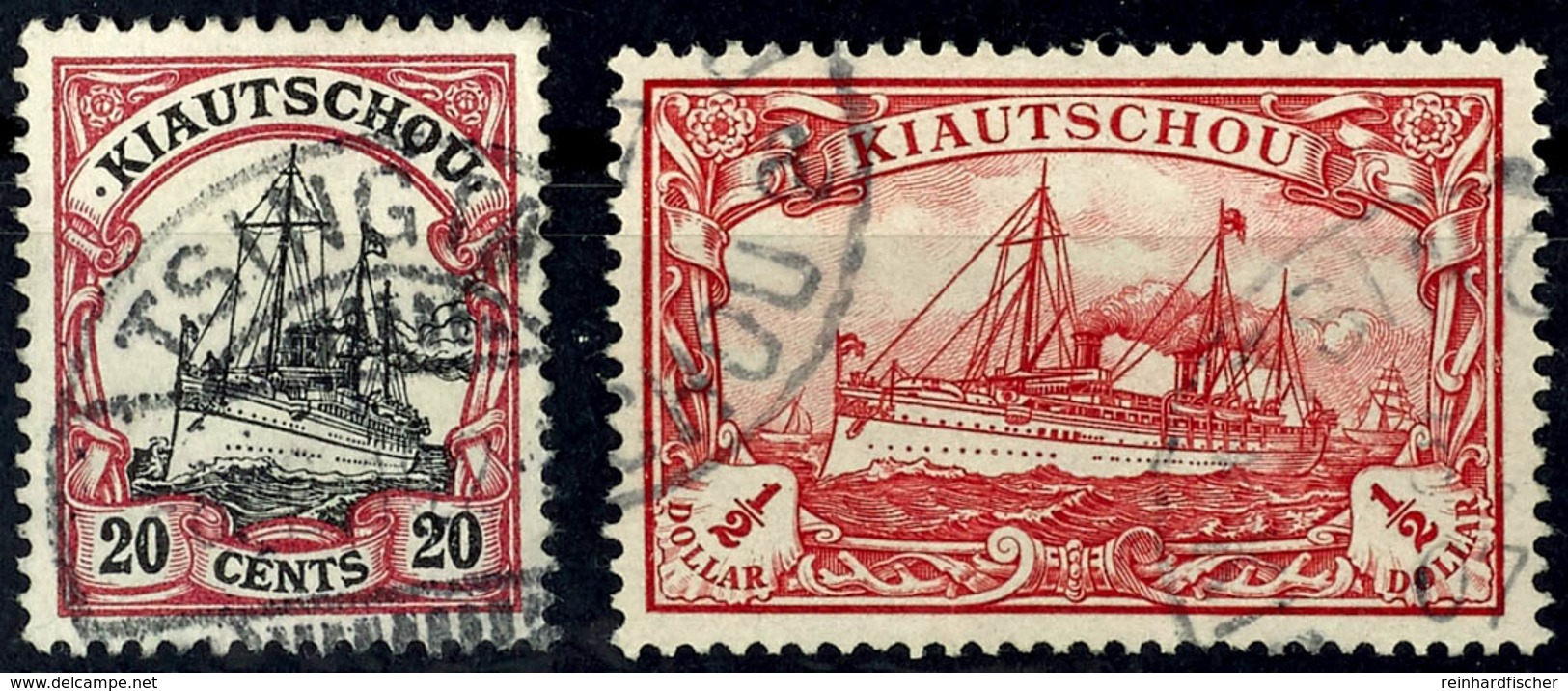 20 Cts. Und 1/2 Dollar Kaiseryacht, Je Tadellos Gestempelt, Mi. 124,--, Katalog: 22+24 O - Kiautschou