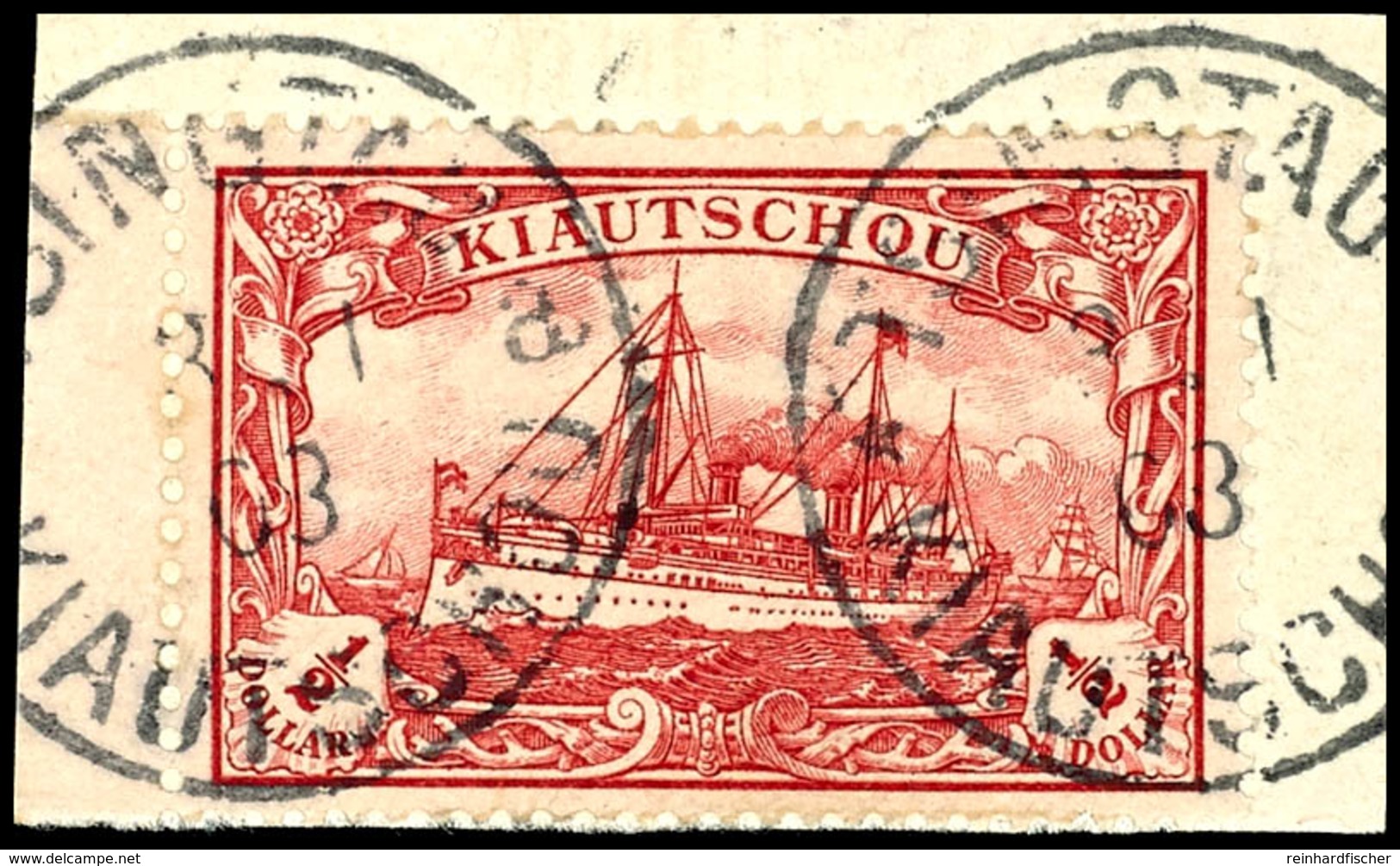 1/2 Dollar Kaiseryacht Ohne Wasserzeichen Tadellos Auf Briefstück TSINGTAU A 3/1 03, Mi. 100,--, Katalog: 24B BS - Kiautschou