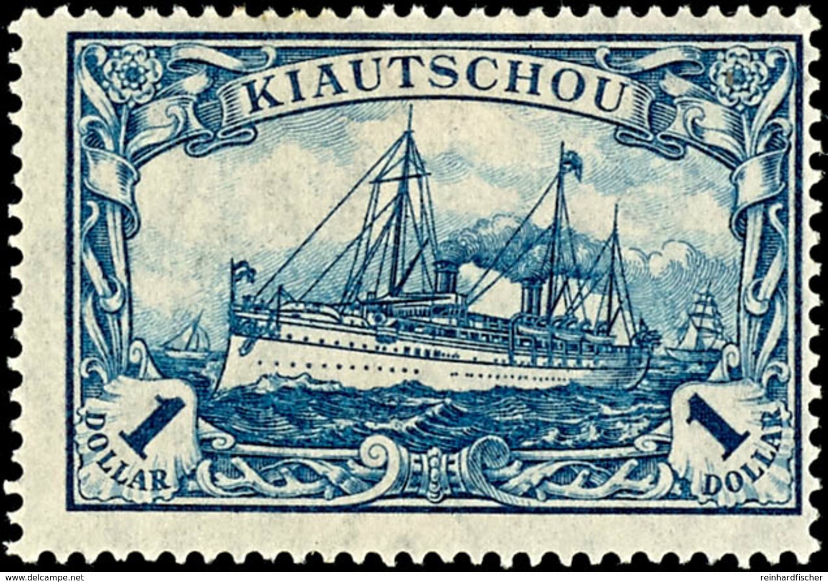 1 $ Kaiseryacht, Kriegsdruck, Gez. 26:17, Mit Plattenfehler I "Wertziffer '1' Kreuzweise Schraffiert", Tadellos Ungebrau - Kiautschou