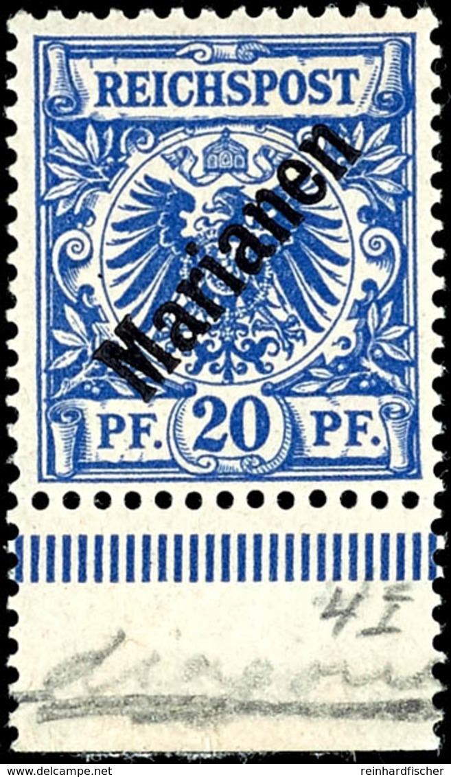 20 Pfg Krone/Adler Violettultramarin Mit Schwarzem Diagonalem Bdr.-Aufdruck "Marianen", Tadellos Postfrisch, Unterrandst - Marianen