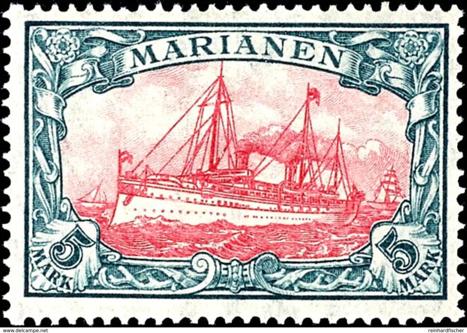 5 Mark Kaiseryacht, 25 : 17 Zähnungslöcher, Tadellos Postfrisch, Mi. 250.-, Katalog: 21B ** - Mariana Islands