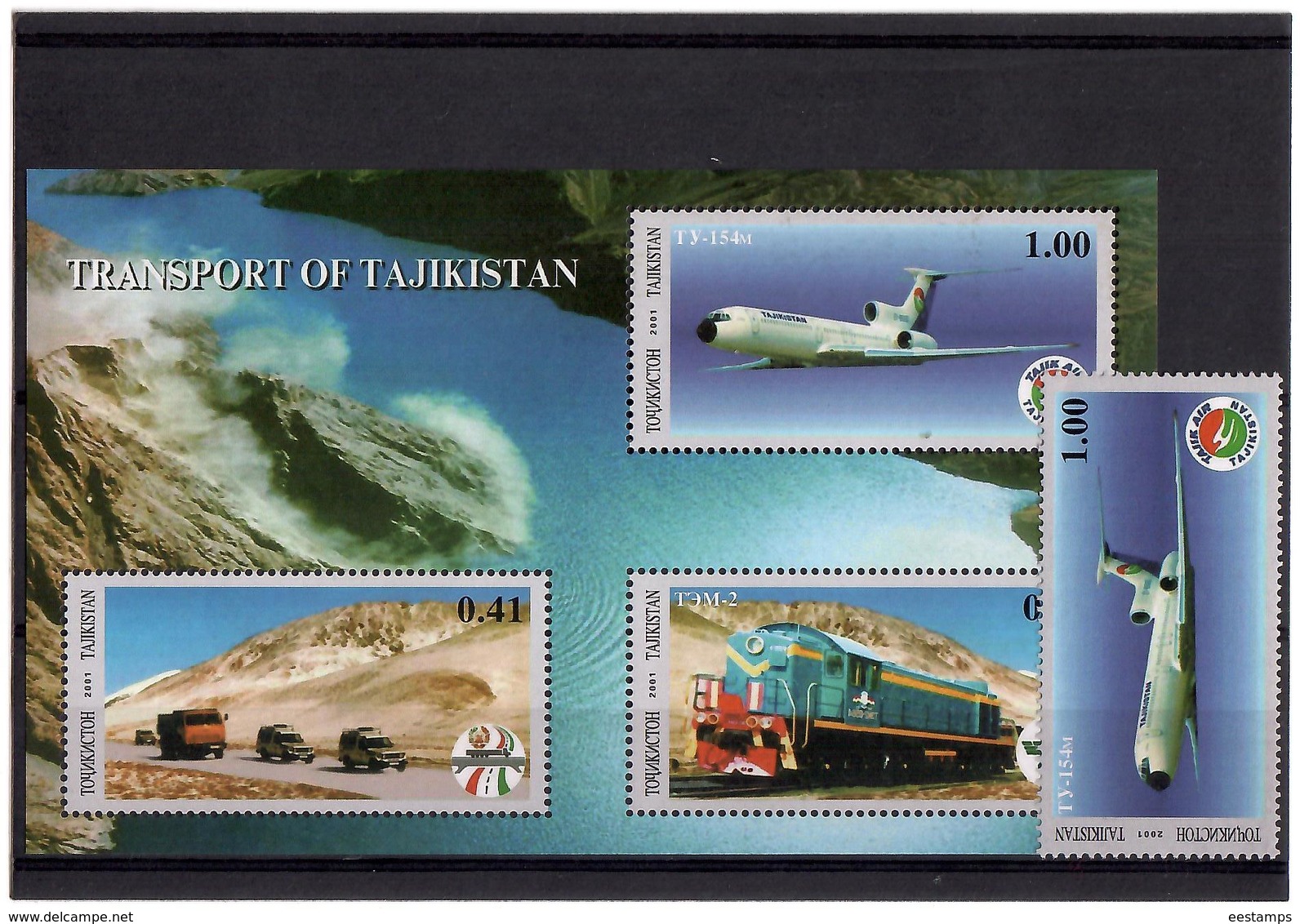 Tajikistan.2001 Transportation. 1v+S/S Of 3v: 1.00,+0.41/0.90/1.00  Michel # 194+BL 26 - Tayikistán