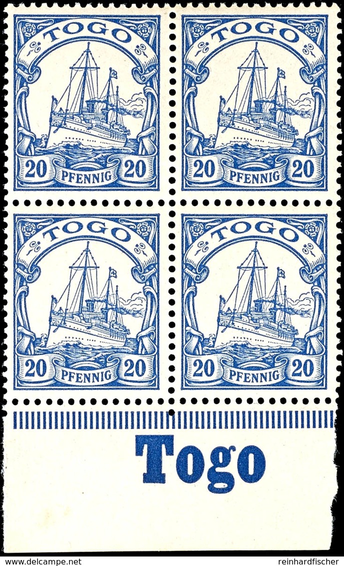 20 Pfg. Kaiseryacht, 5er -Block Vom Bogenunterrand Mit Inschrift "Togo", Postfrisch, Katalog: 10 ** - Togo