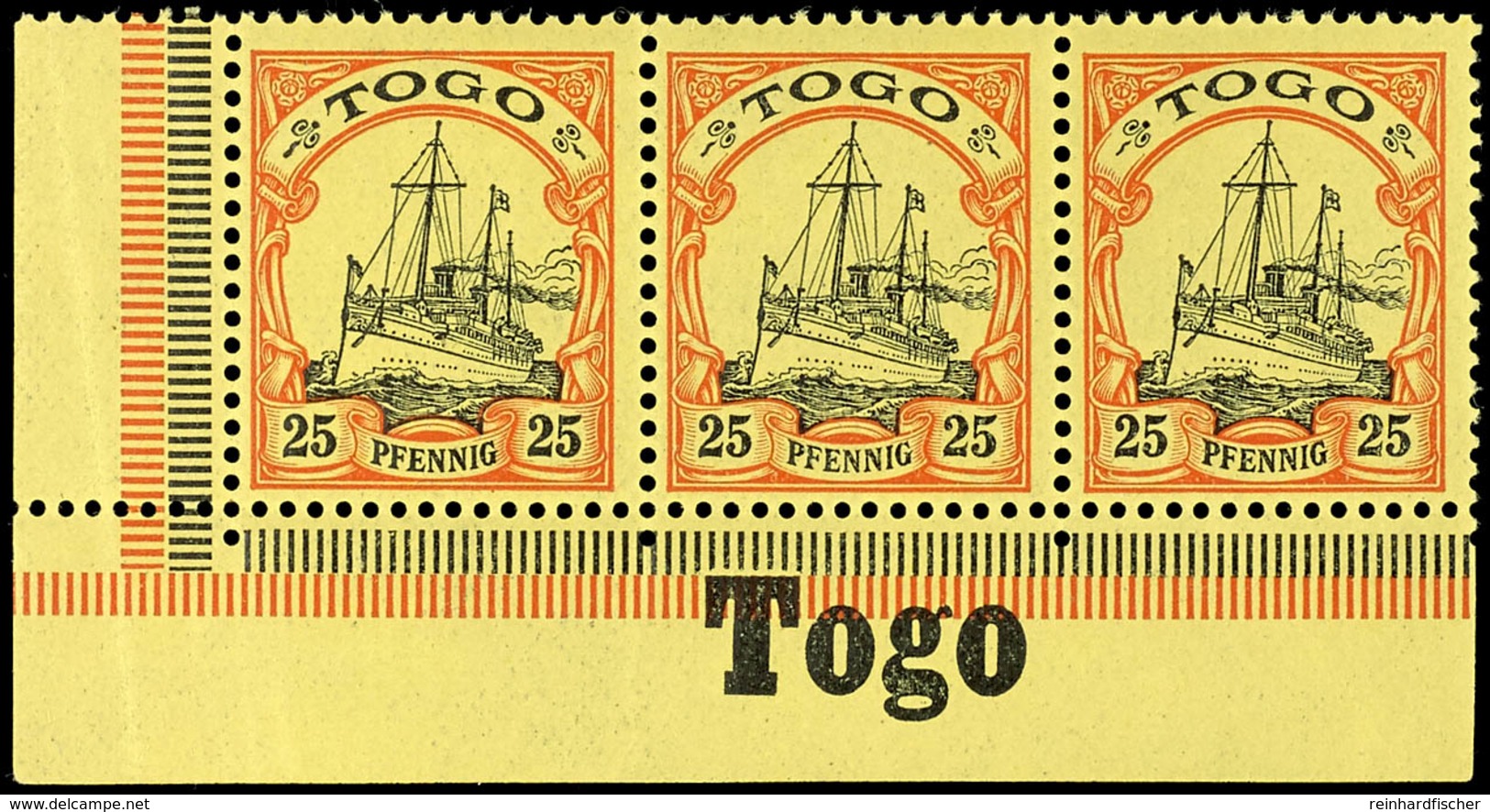 25 Pfg. Kaiseryacht, Waagerechter 3e-Streifen Aus Der Linken Unteren Bogenecke, Im Unterrand Inschrift  "Togo", Postfris - Togo