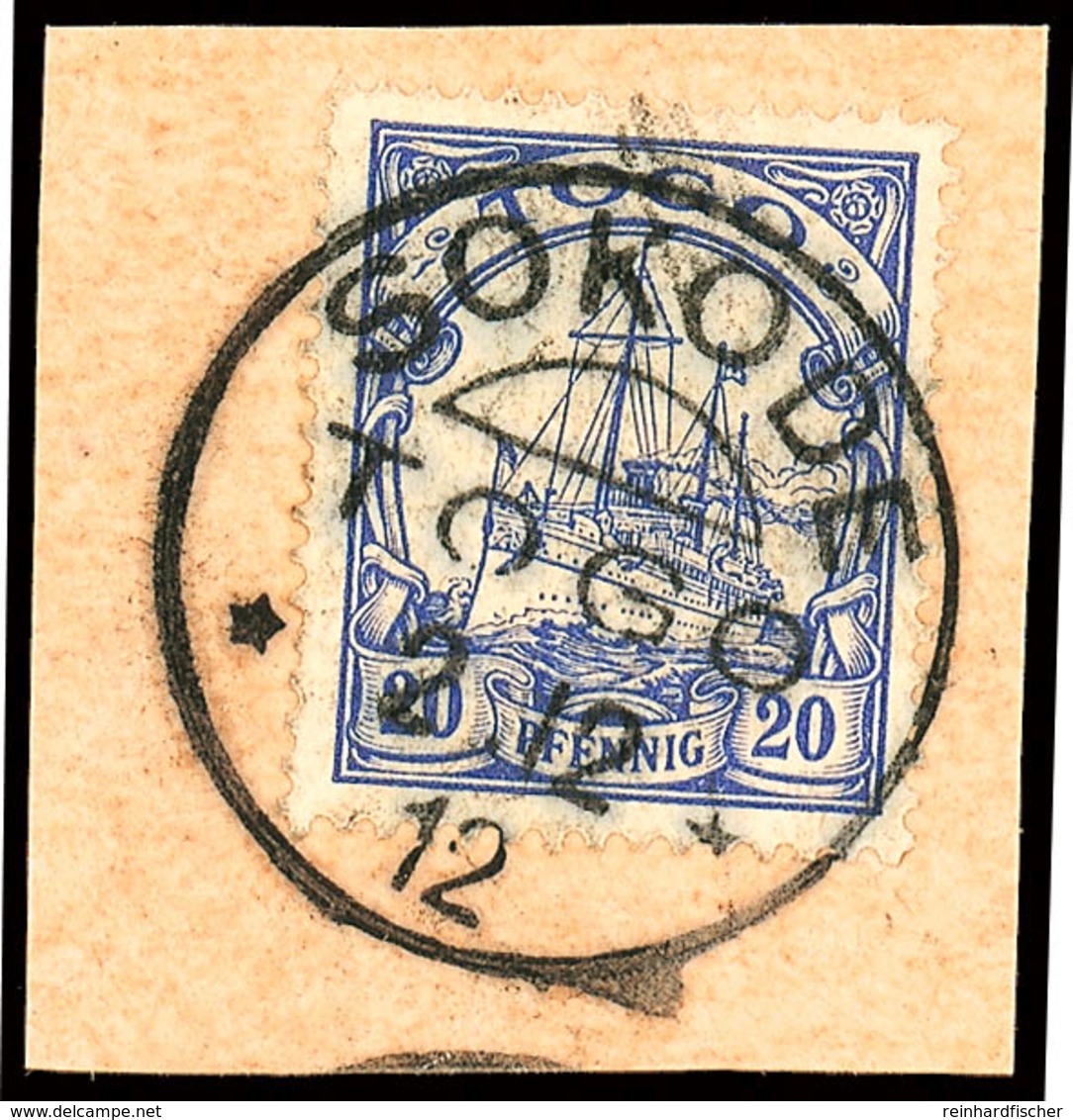 SOKODE TOGO  2.12.12, Glasklar Und Komplett Auf Kabinett-Postanweisungs-Briefstück Mit 20 Pfg Kaiseryacht!, Katalog: 10  - Togo