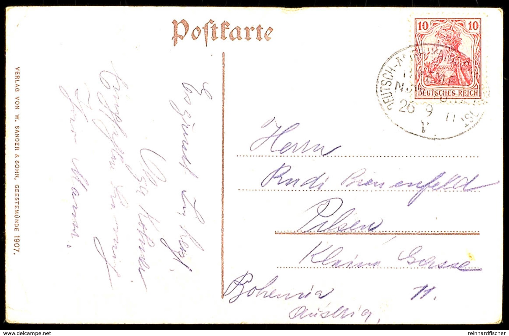 1911, DASP BREMEN NEW-YORK V 26.9., Recht Klar Auf AK Nach Pilsen, Spuren  BF - Autres & Non Classés