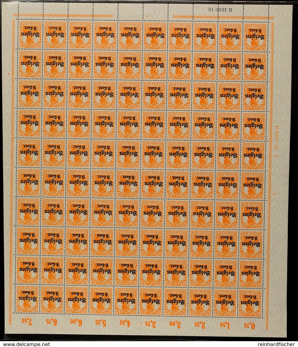 8 C. Auf 7 1/2 Pfg Orange, Zw 1,3, Kpl. Bogen Zu 100 Marken, UR-HAN 3403.16  Und Aufdruck-HAN 3638.16, Postfrisch, Mitti - Autres & Non Classés