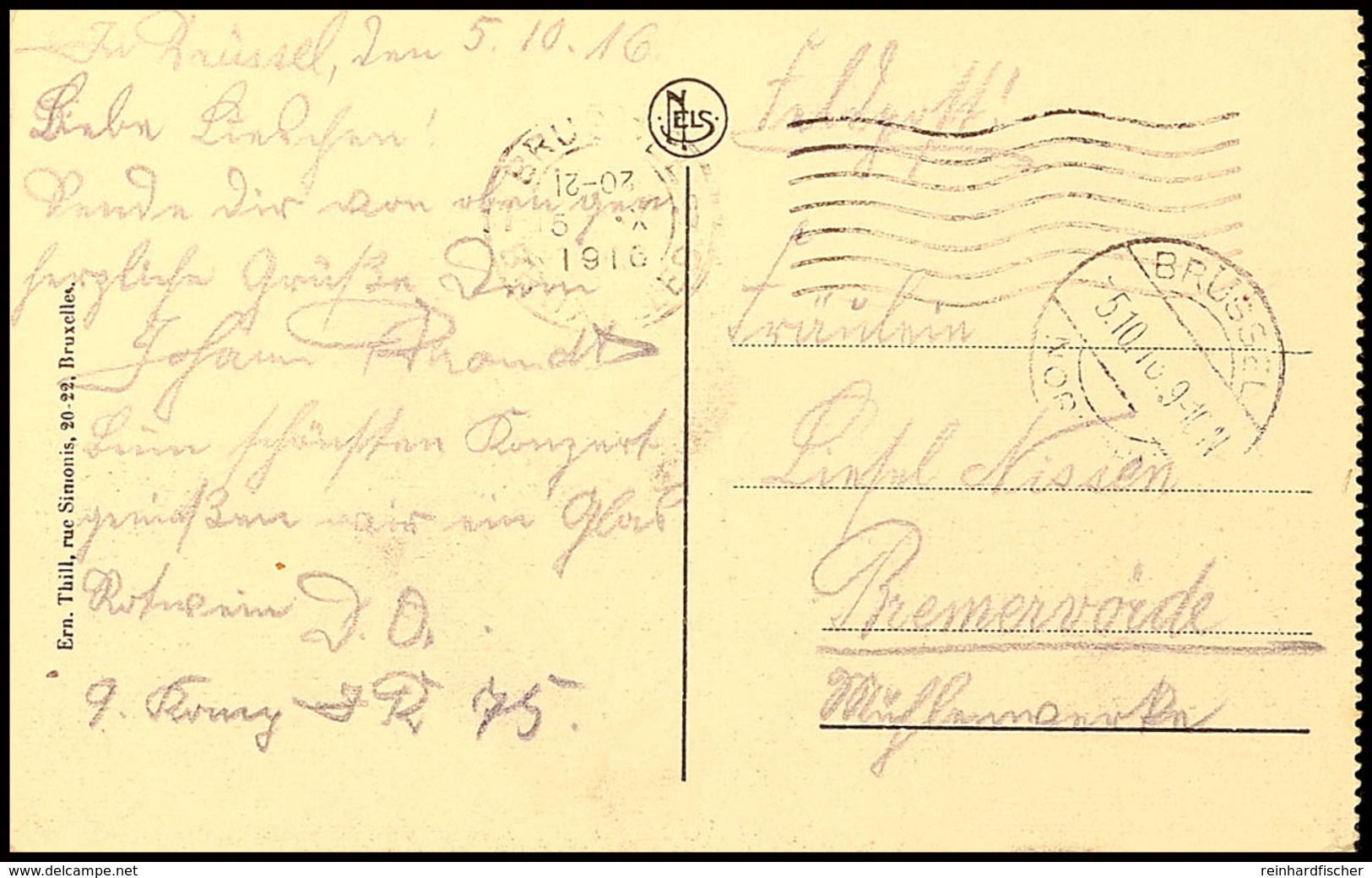 "BRÜSSEL 1", K2 Mit Kopfstehender Uhrzeit Auf Feldpostkarte Nach Bremervörde  BF - Eerste Wereldoorlog