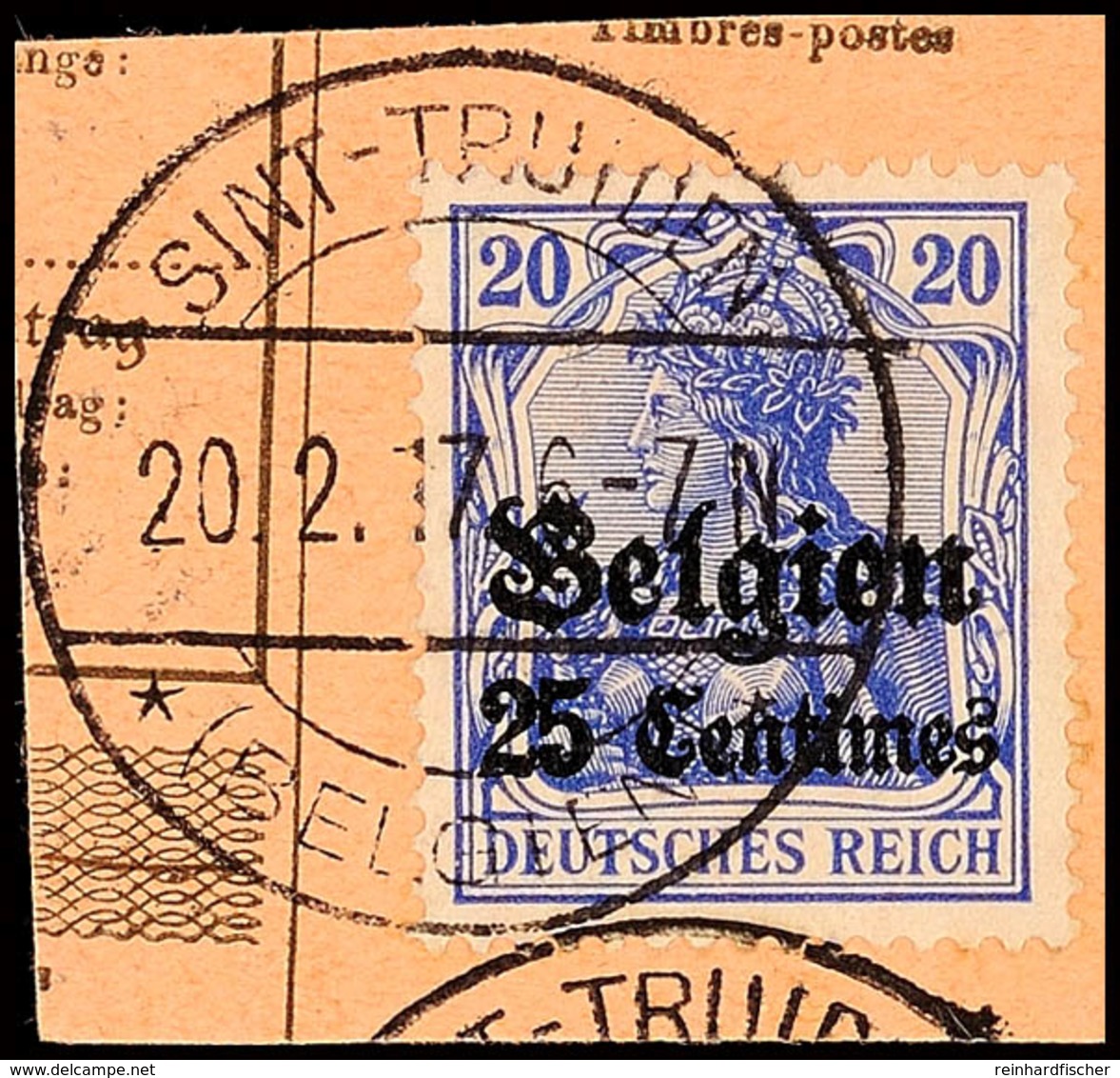 "SINT-TRUIDEN 20.2.17", Klar Auf Postanweisungsausschnitt 25 C., Katalog: 4 BS - 1. WK
