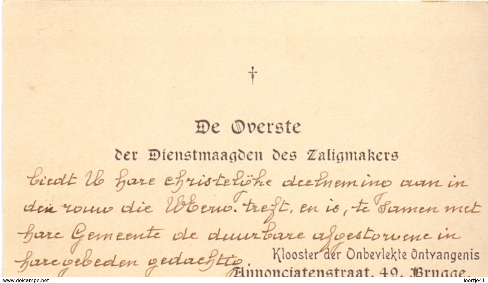 Visitekaartje - Carte Visite - Overste Der Dienstmaagden Des Zaligmakers - Klooster - Brugge - Cartes De Visite