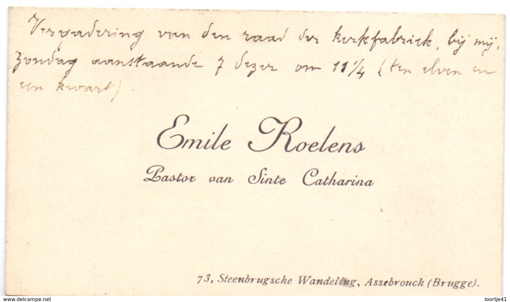 Visitekaartje - Carte Visite - Pastoor Sinte Catharina - Emile Roelens - Assebroek Brugge - Cartes De Visite