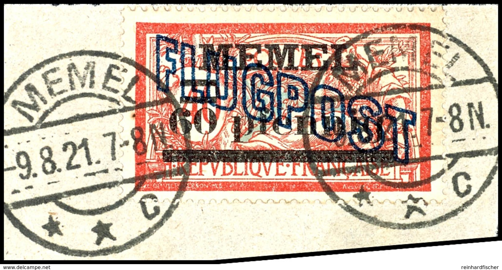 60 Pf Auf 40c., Weißes Papier, Gestempelt "MEMEL 9.8.21" Auf Briefstück, Sign. Nagler VP, Mi. 200.-, Katalog: 41Iy BS - Memel (Klaipeda) 1923