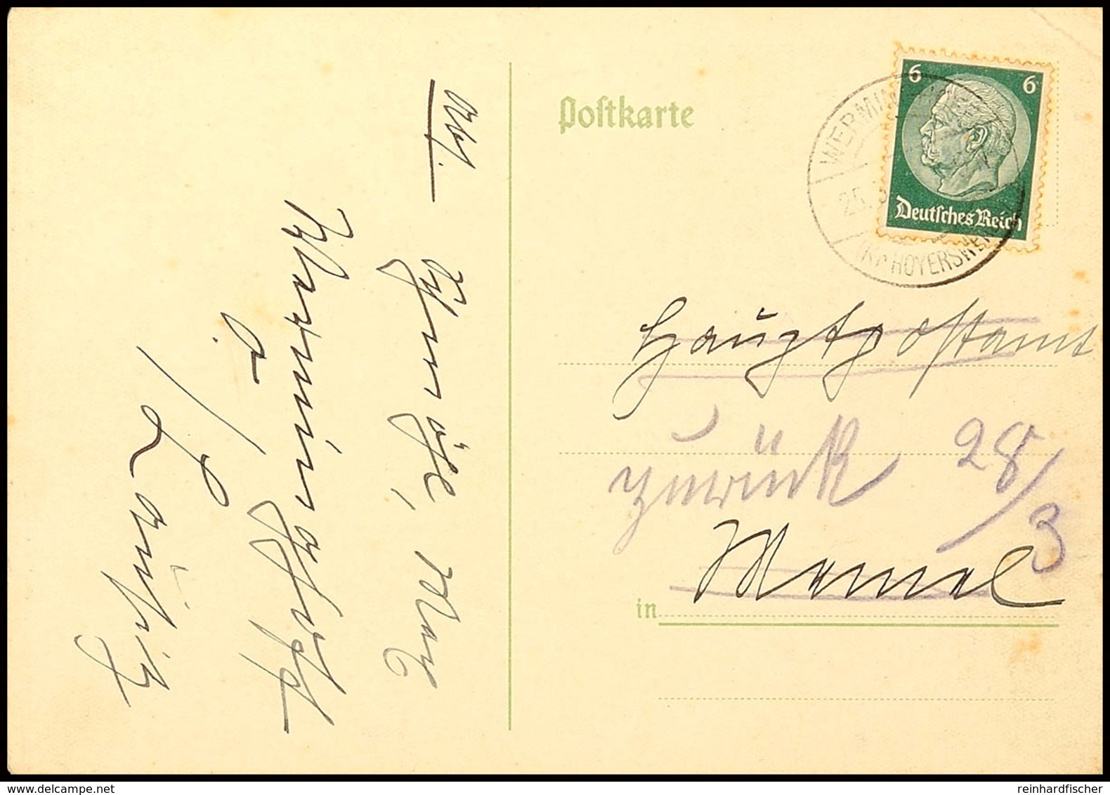 1939, Postkarte Mit 6 Pfg Hindenburg Von "WERMINGHOFF (Kr Hoyerswerda) 25.3.39" An Das Postamt Memel (Anfrage Eines Samm - Memelgebiet 1923
