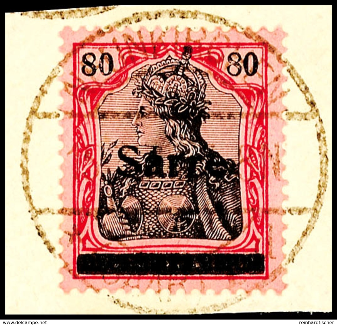80 Pfg Germania Mit Aufdruck "Sarre" In Type III, Gestempelt "Neunkirchen - * (Saar) 1 D 15.3.20" Auf Briefstück, Tadell - Other & Unclassified