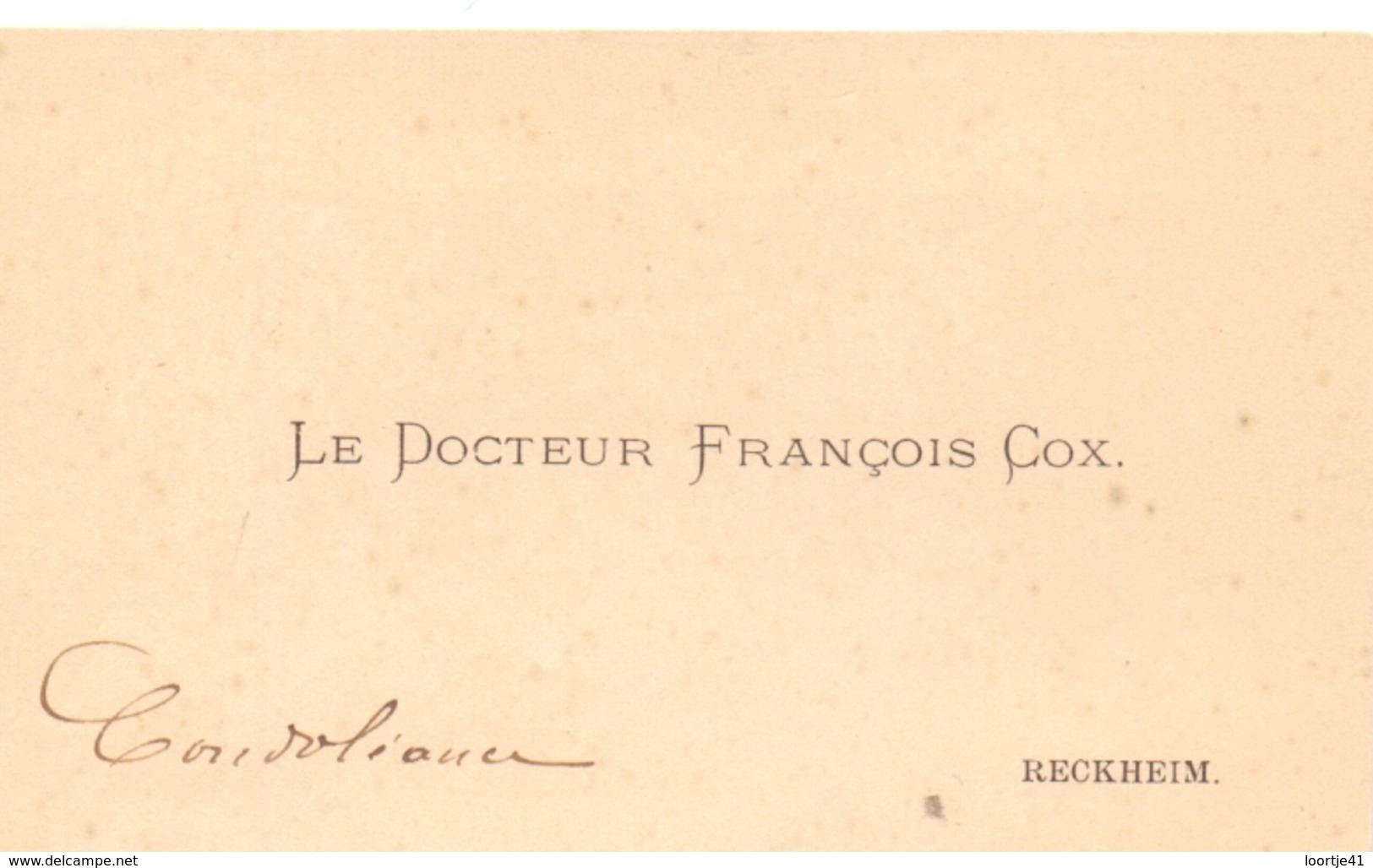 Visitekaartje - Carte Visite - Docteur François Cox - Reckheim - Rekem - Visiting Cards