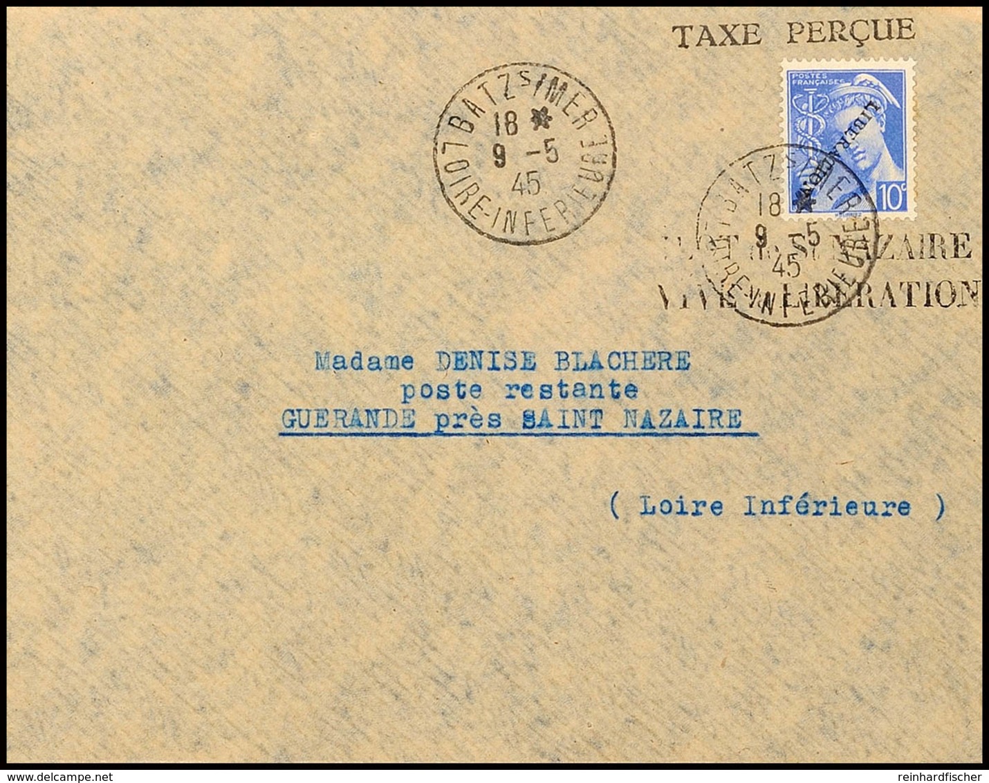 1945, Barfrankierter Brief Mit Französischer Freimarke 10 C. Mit Aufdruck "LIBERATION" - In Diesem Falle Kopf Stehend, G - Other & Unclassified