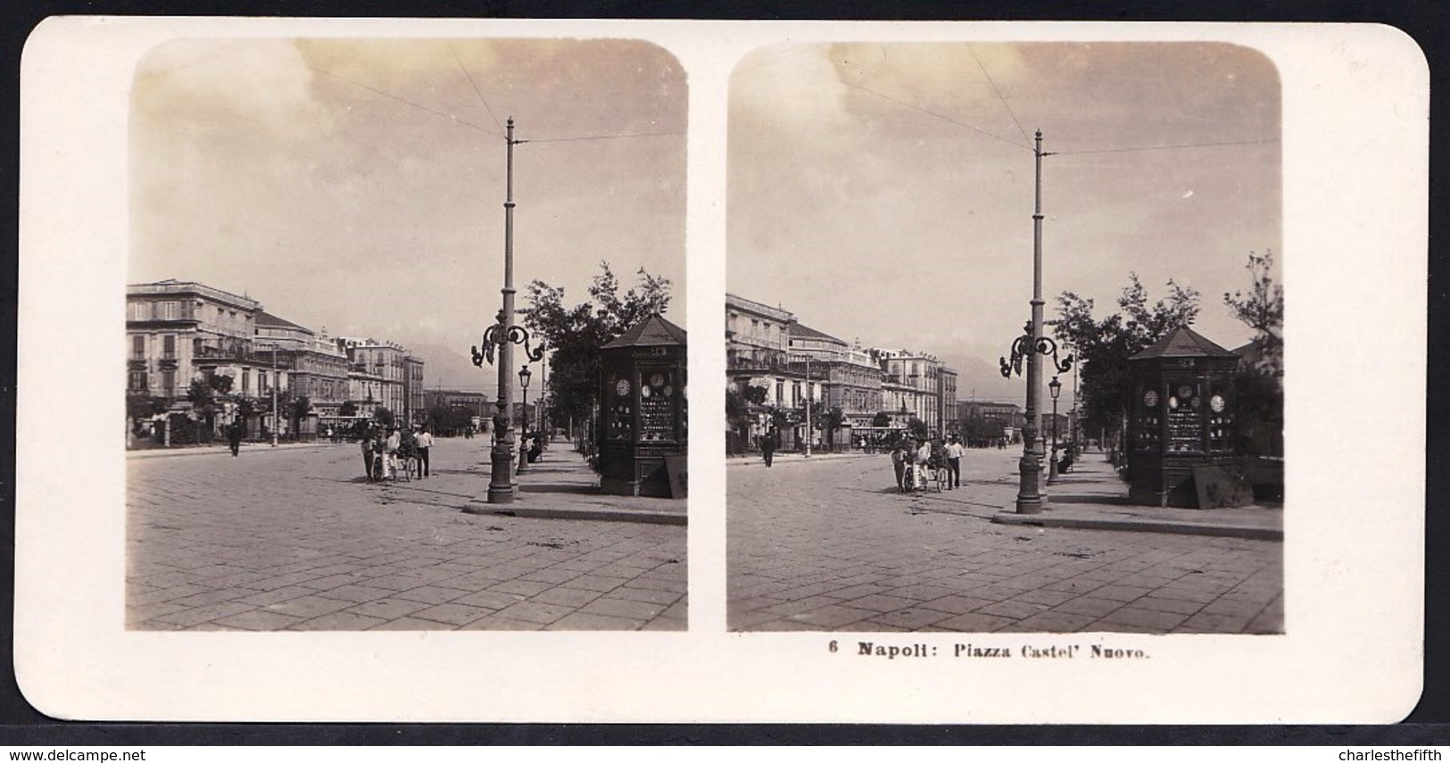 1906 VECCHIA FOTO STEREO ITALIA - CAMPANIA - ** NAPOLI ; PIAZZA CASTEL NUOVO ** RARE - Alte (vor 1900)