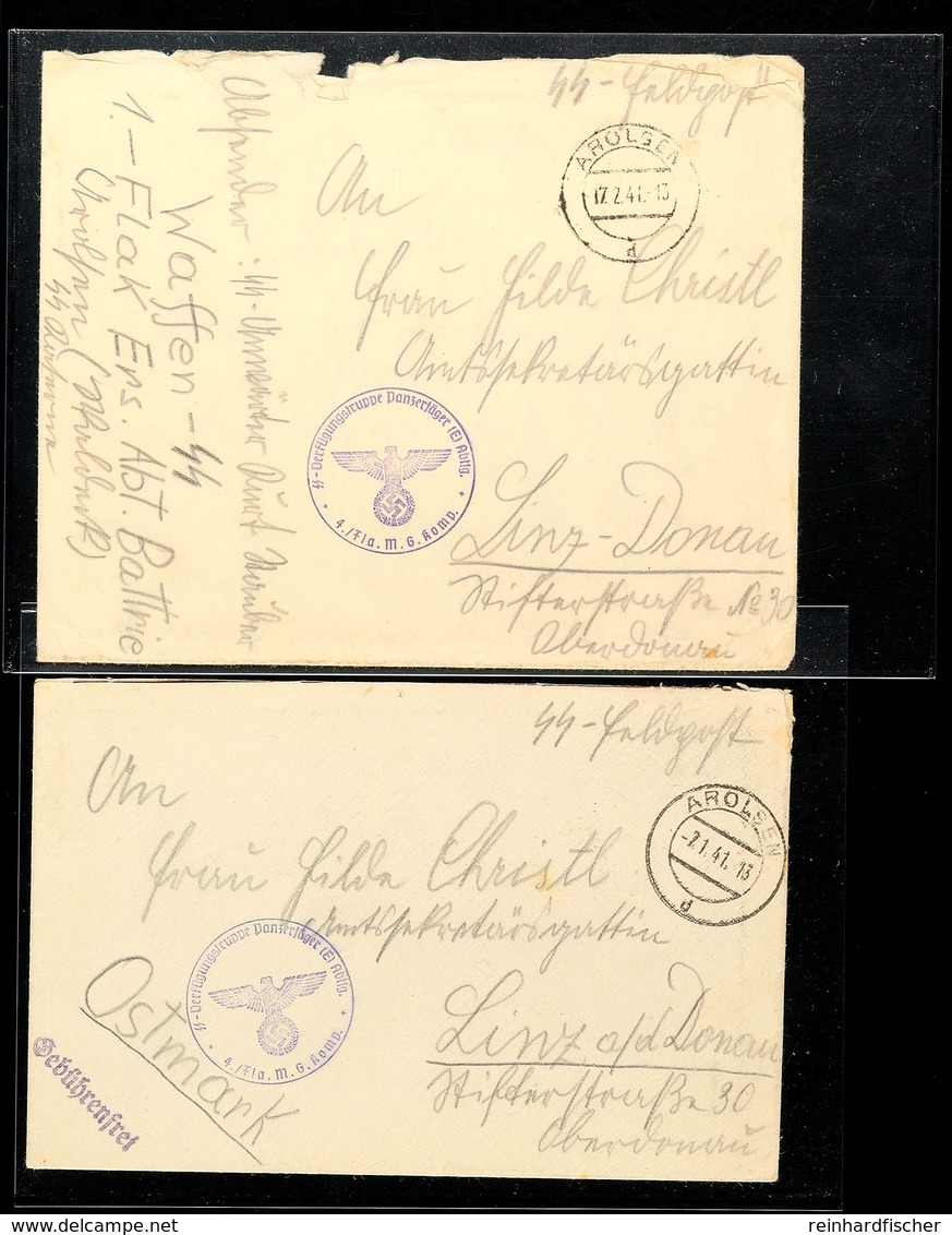 1941, 2 SS-Feldpostbriefe Aus Gleicher Korrespondenz Mit Aufgabestempel "AROLSEN" Und Briefstempel "SS-Verfügungstruppe  - Andere & Zonder Classificatie