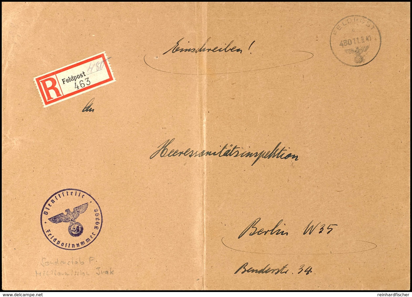 1941, Großformatiger R-Dienstbrief Mit Normstempel "c 480 11.9.41" Und Briefstempel Mit Feldpostnummer "39798" (= Sonder - Other & Unclassified