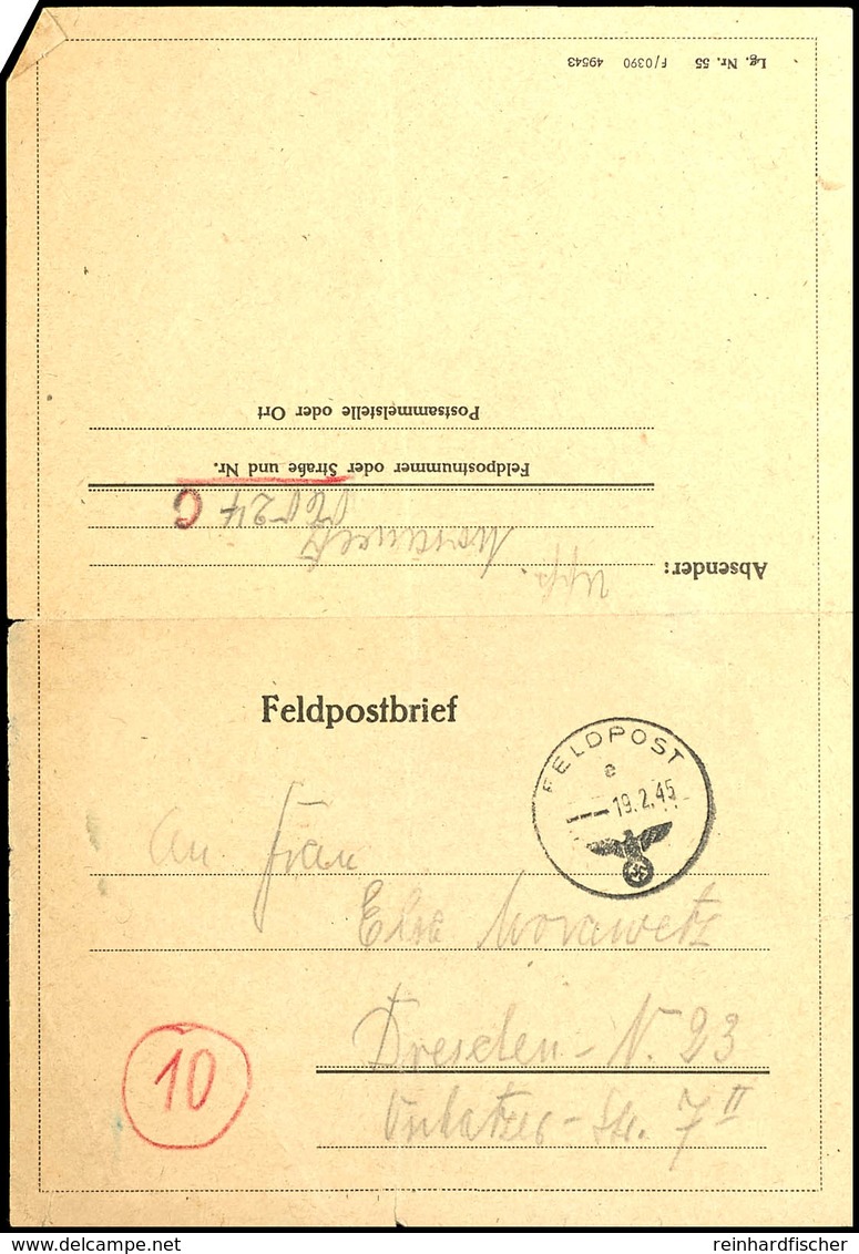 1945, Feldpostfaltbrief Mit Normstempel "e 19.2.45" Und Rückseitigem Absendervermerk Mit Feldpostnummer "06024 C" (= 2.K - Autres & Non Classés