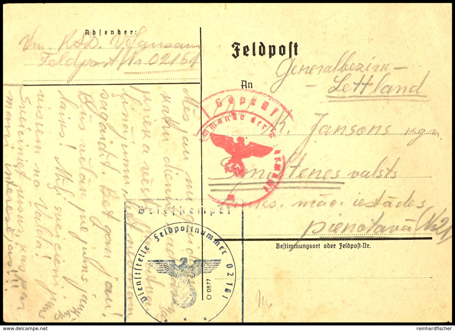 Letten In Der Wehrmacht: 1943, Feldpostkarte Mit Absendervermerk Und Briefstempel Mit Feldpostnummer "02131" (= RAD-Abte - Altri & Non Classificati