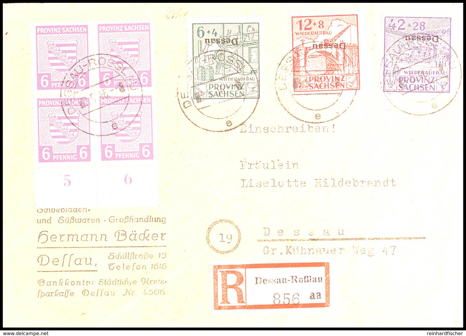 Spendenmarken 6+4 Bis 42+38 Pf. Kopfstehender Aufdruck Mit 4mal 6 Pf. Provinz Sachsen-Zusatzfrankatur (Mi.76aY) A. Samml - Dessau