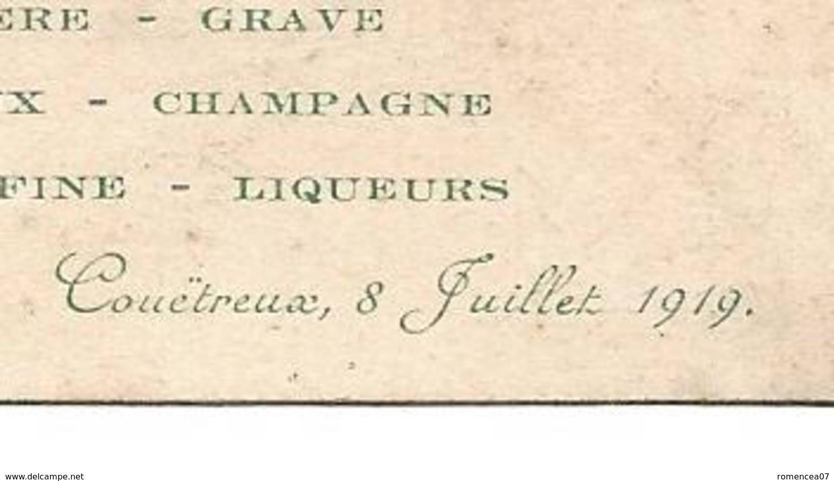 COUÊTREUX (Loire-Atlantique) - MENU Du 8 Juillet 1919 - A Voir ! - Menus