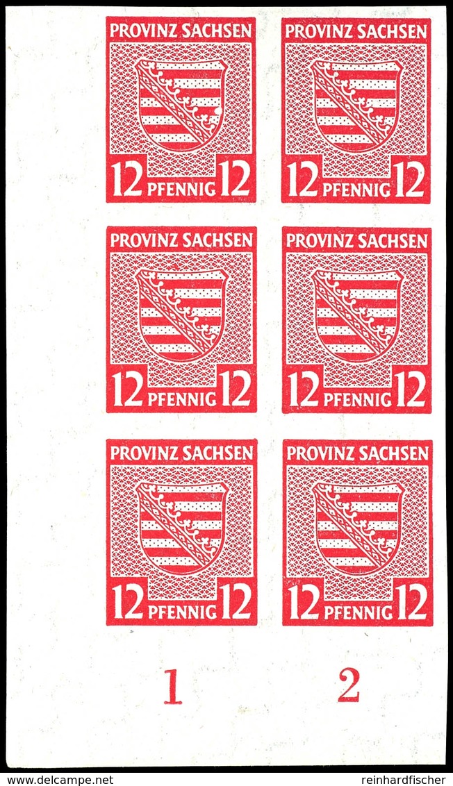 12 Pfg Wappen Mit Plattenfehler II, Senkrechter 6er-Block Mit Normalmarken Und Unterer Linker Bogenecke Und RZ, Tadellos - Andere & Zonder Classificatie