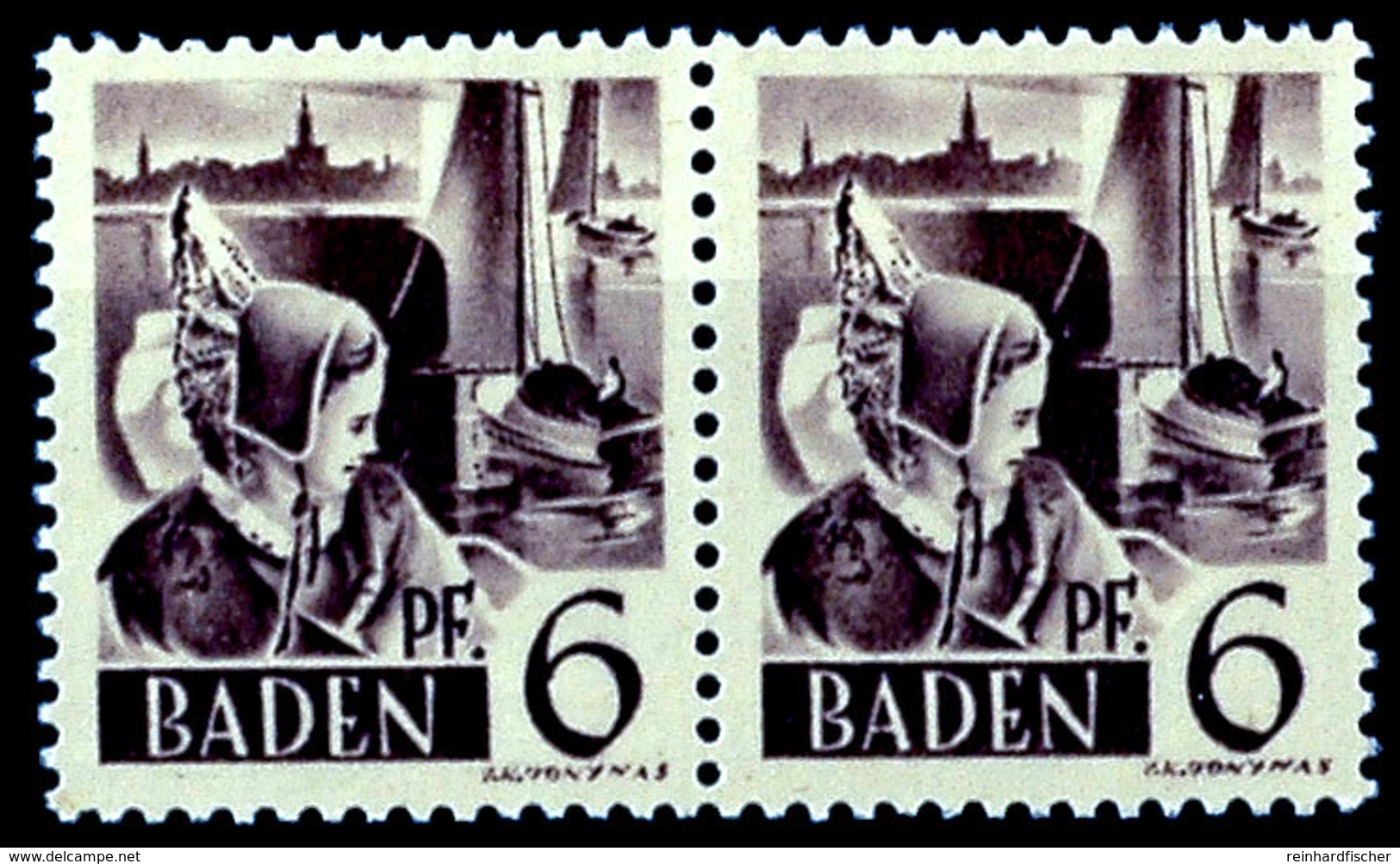 6 Pfg Trachtenmädchen Mit Druck Auf Der Gummiseite, Postfrisches Kabinett-Paar, Unsigniert, 110.-, Katalog: 15G(2) ** - Other & Unclassified