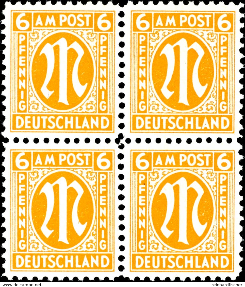6 Pfg AM-Post, Deutscher Druck, Dunkelbraun Quarzend Auf X-Papier 4er-Block, Tadellos Postfrisch, Unsigniert, Sehr Selte - Other & Unclassified