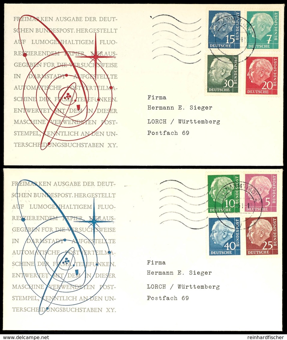 5 Pfg Bis 40 Pfg Heuss Lumogen Auf Zwei Illustrierten Sieger-Briefen Von Darmstadt Nach Lorch, Tadellose Erhaltung, Mi.  - Sonstige & Ohne Zuordnung