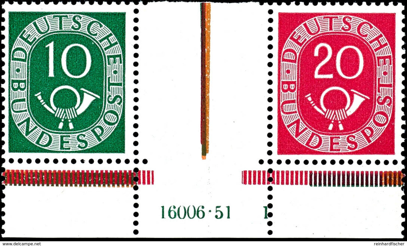 Posthorn 1951, 10 Und 20 Pfg, Waagerechter Zusammendruck Mit Zwischensteg Mit Unterrand Und HAN "16006.51", Tadellos Pos - Se-Tenant