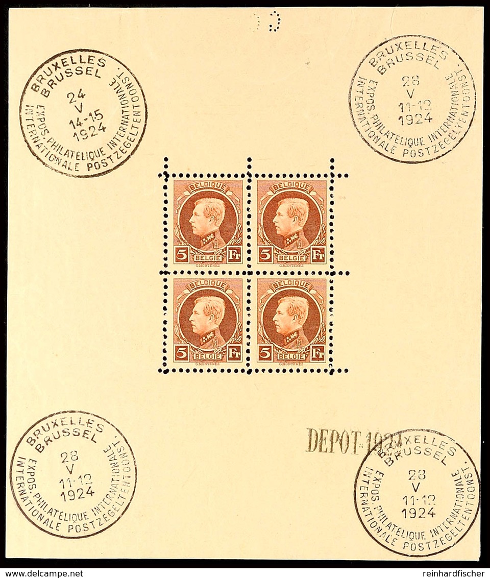 5 Fr. Rotbraun A. Sämisch, Internationale Briefmarkenausstellung Brüssel 1924, Postfrischer Kleinbogen, In Der Linken Ob - Altri & Non Classificati