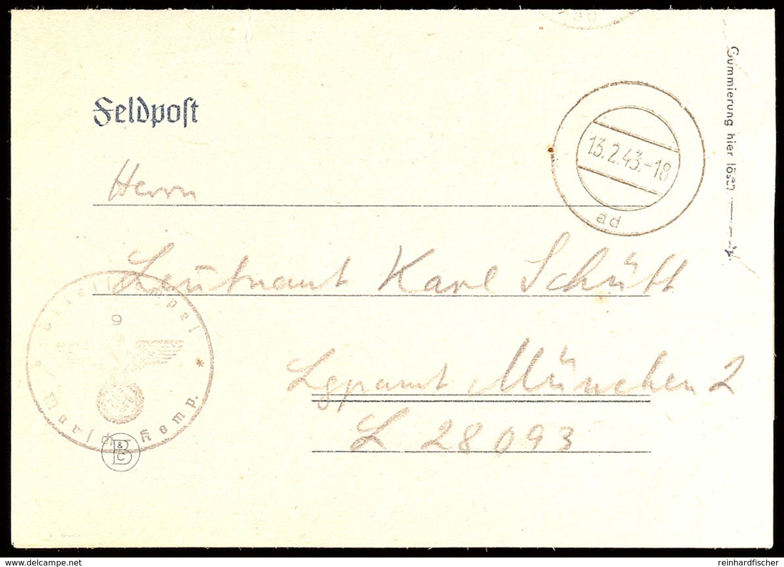 1943, Feldpostbrief Eines Deutschen Oberleutnants Der Feldpost-Nr. 06694 D = 4 Kp. Gven.Rgt. 383 (Kroatien) Mit Stummen  - Kroatien