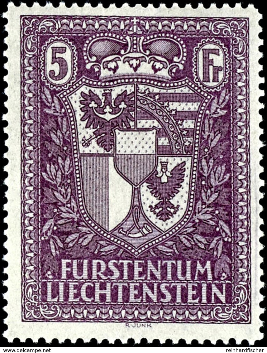 5 Fr. Landeswappen, Postfrisch, Mi. 850.-, Katalog: 142 ** - Liechtenstein