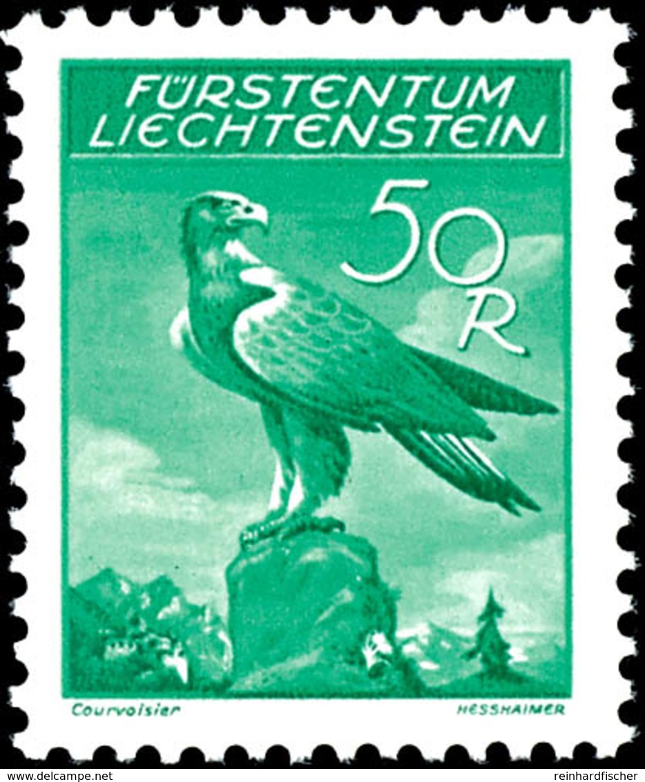 10 - 50 Rp. Adler, Geriffelter Gummi, Komplett Postfrisch, Mi. 300.-, Katalog: 143/47y ** - Liechtenstein