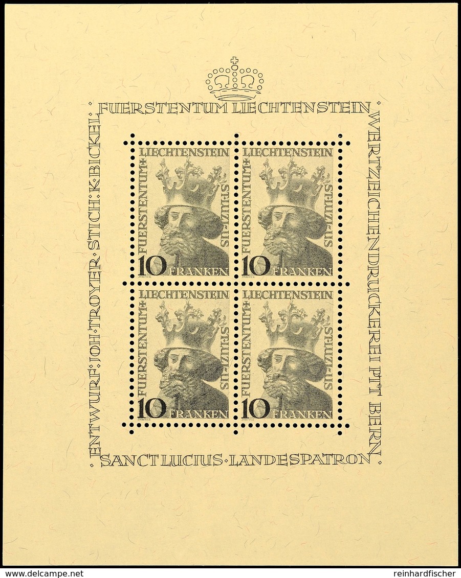 10 Fr. Luzius, Kleinbogen Postfrisch, Mi. 350,-, Katalog: 247Klbg ** - Liechtenstein