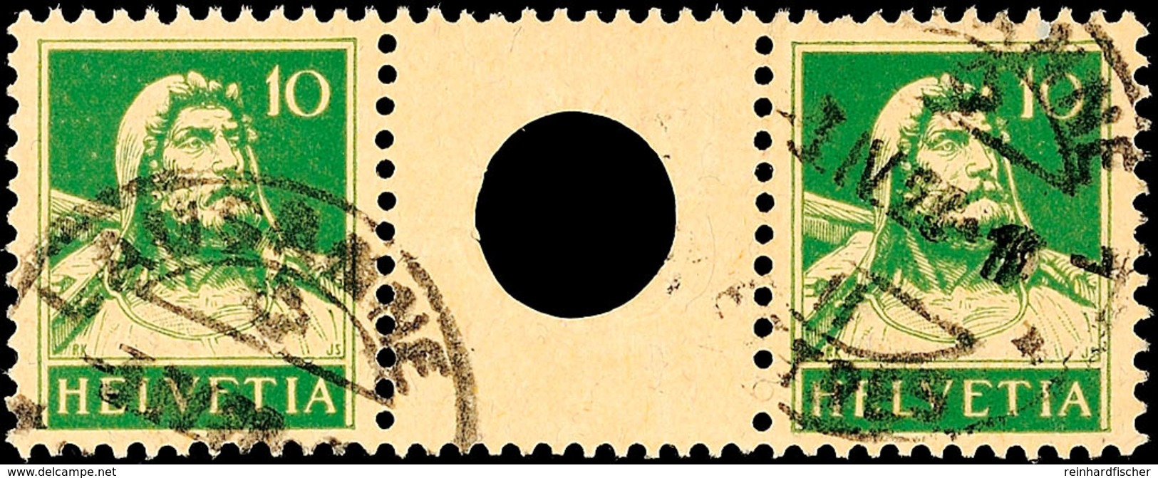 10+Z+10 Rp., Tellbrustbild 1921, Zwischenstegpaar Mit Großer Lochung Des Zwischensteges, Gestempelt LAUSANNE 3.IV.25, Fo - Se-Tenant