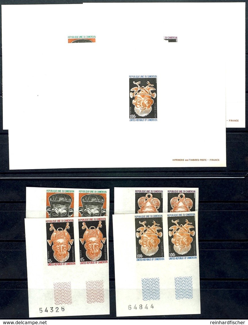 1973, 5 Fr. Bis 100 Fr. "Bamoun-Masken", Kompletter Satz Mit 4 Werten, Abart "ungezähnt" In Paaren Sowie Als Épreuve De  - Camerun