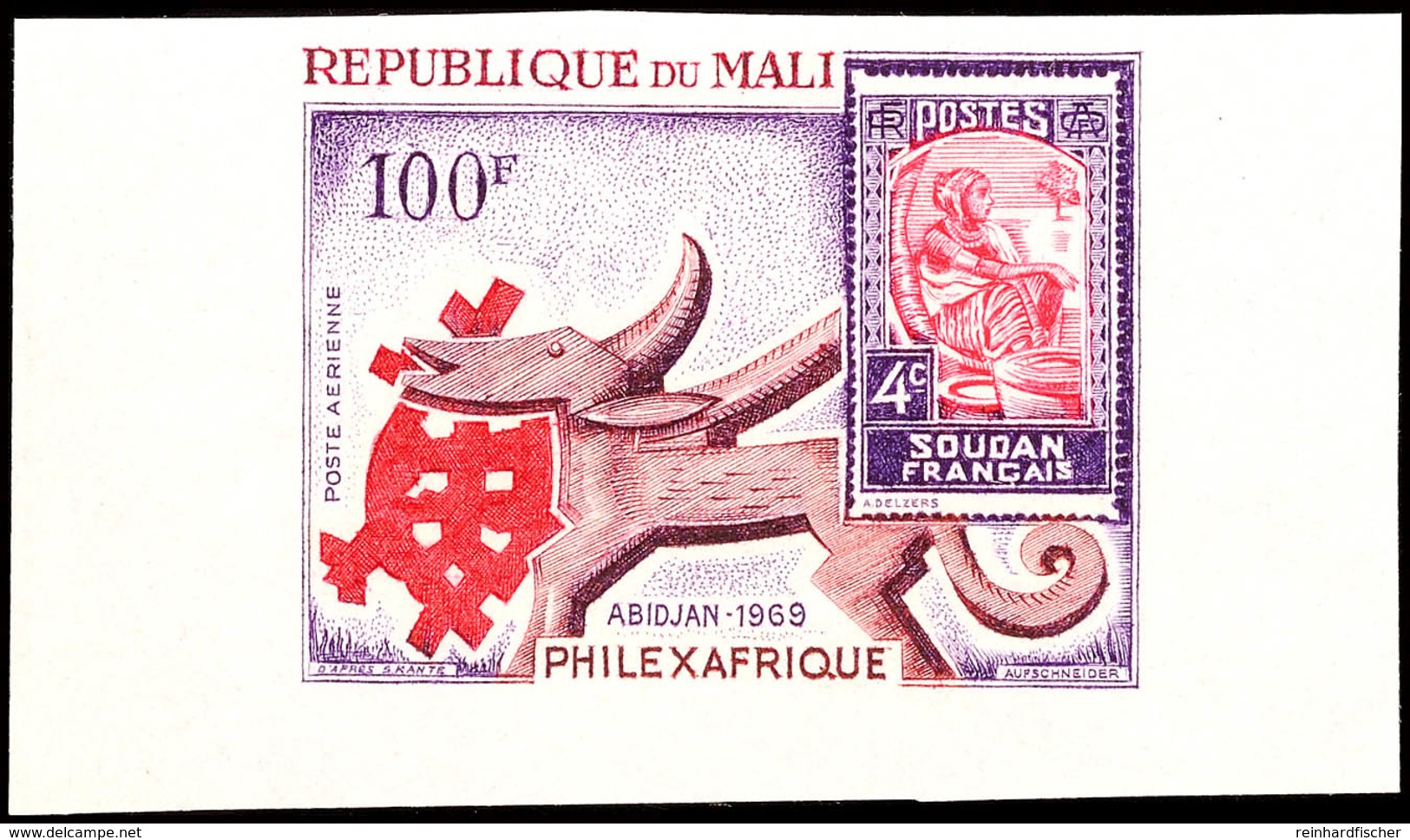 100 Fr. Internationale Briefmarkenausstellung 1969 PHILEX-AFRIQUE, Motiv: Marke Auf Marke, Breitrandig Ungezähnter Probe - Andere & Zonder Classificatie