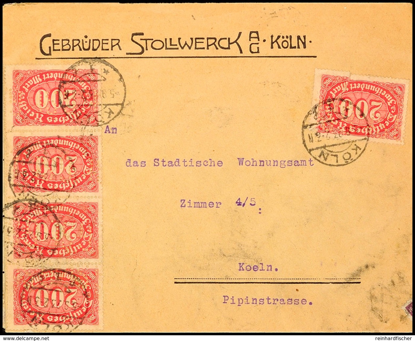Nahrung Und Genuss, SÜSSIGKEITEN, Deutsches Reich 1923, Orts-Brief Der Firma Gebrüder Stollwerk A.G. Köln Vom 5.9.1923 ( - Other & Unclassified